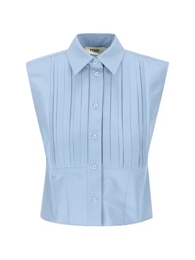 Fendi Pleated Shirt In Blue
