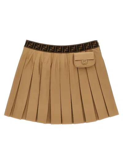 Fendi Kids' Pleated Skirt In Brown