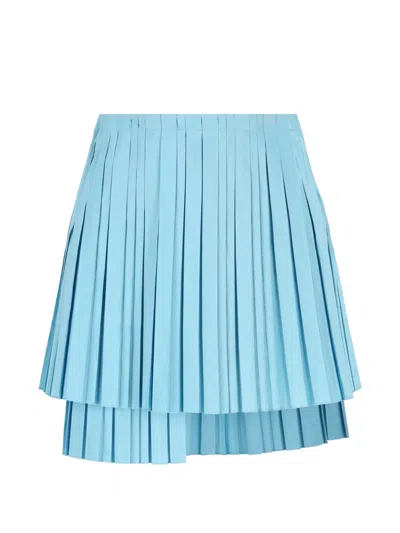 Fendi Layered-hem Pleated Mini Skirt In Blue