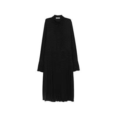 Fendi Pleated Zigzag-pattern Midi Dress In Black