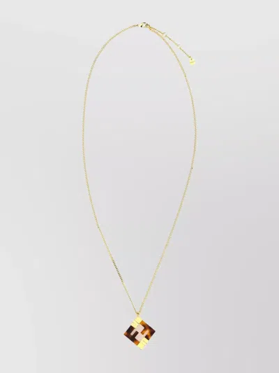Fendi Plexiglass And Metal Geometric Pendant Chain Necklace In Gold