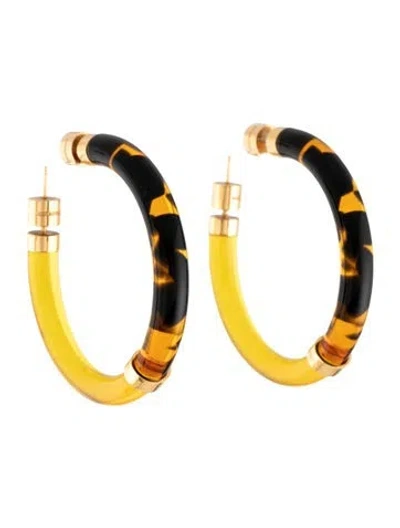 Pre-owned Fendi Plexiglass Tortoiseshell Hoop Earrings In Black/green/yellow