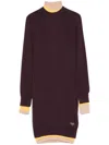 Fendi Mini Wool Dress With Contrasting Details In Burgundy