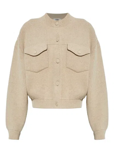 Fendi Pocket Button Cardigan In Neutral
