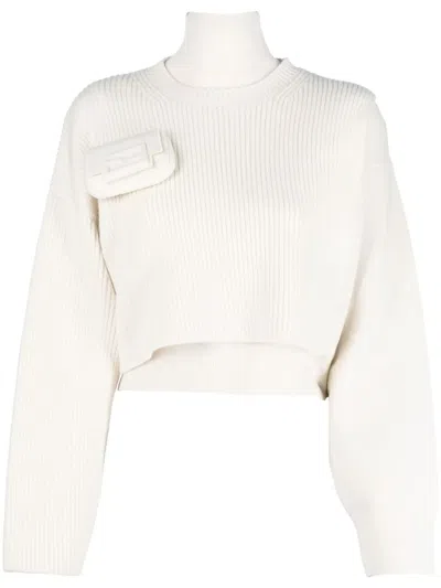 Fendi Pocket-detail Roll Neck Jumper In Nude