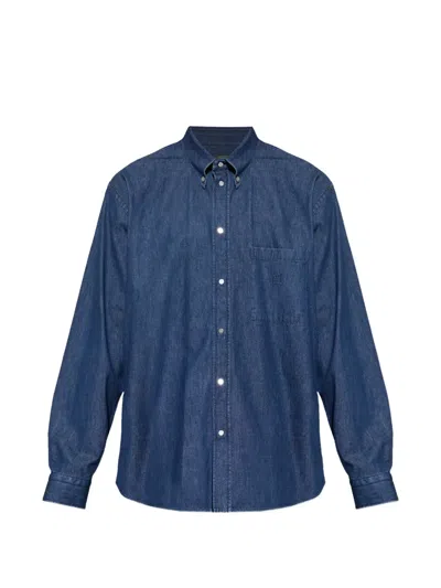 Fendi Man Denim Shirt Blue Size Xl Cotton