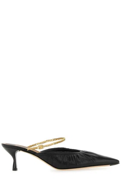 Fendi Black Leather Mules With A Medium Heel