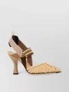 Fendi Medium-heeled Mesh Slingbacks With Raffia Ff Embroidery
