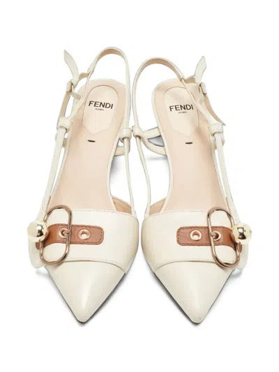 Pre-owned Fendi Pointed Toe Slingback Pumps In Neutrals