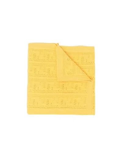 Fendi Pointelle-knit Monogram Scarf In Yellow