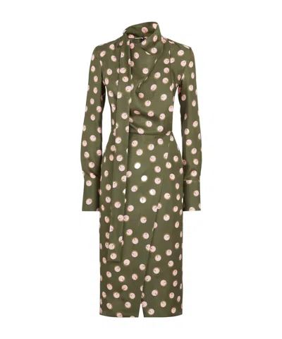 Fendi Policy-dotted Long-sleeved Dress In Green
