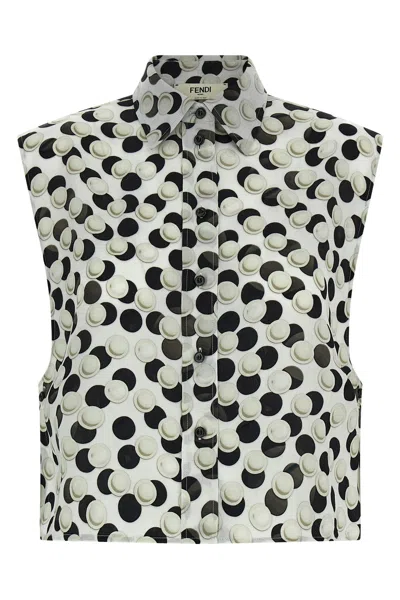 Fendi Cropped Top Dot Pattern Collared Sleeveless In Gray
