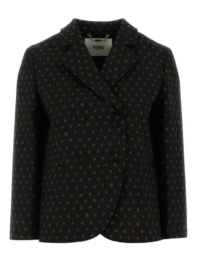 Fendi Women Printed Stretch Wool Blend Blazer In Black