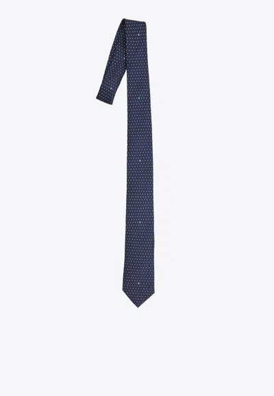 Fendi Polka Dot Jacquard Silk Tie In Blue