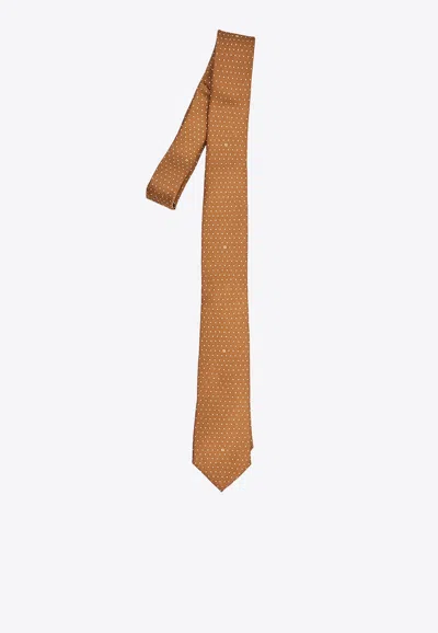 Fendi Polka Dot Jacquard Silk Tie In Brown