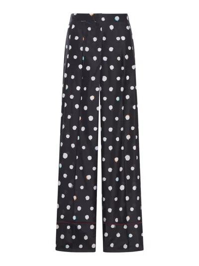 Fendi High Waist Polka Dot Wide Leg Trousers In Black