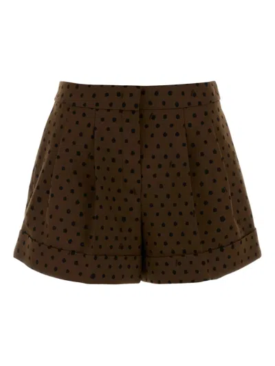Fendi Women Printed Stretch Wool Blend Shorts In Brown