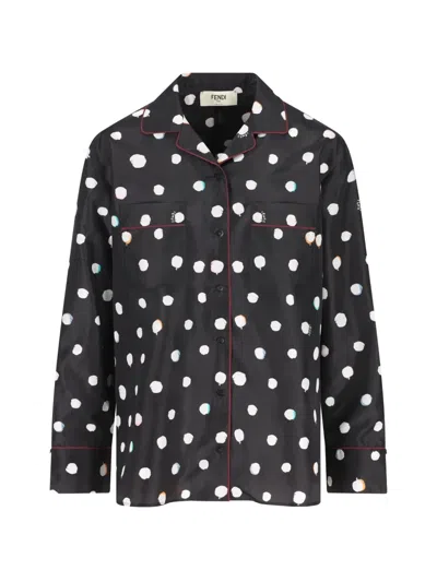 Fendi Polka-dot Piped Shirt In Black