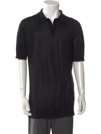 Pre-owned Fendi Polka Dot Print Collar Polo Shirt In Black
