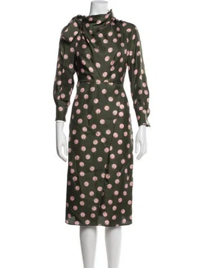 Pre-owned Fendi Polka Dot Print Midi Length Dress In Green