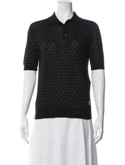 Pre-owned Fendi Polka Dot Print Short Sleeve Polo In Black