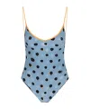 Fendi Swimsuit Low Back Scoop Neckline Polka Dot In Blue