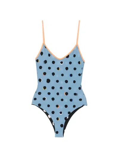 Fendi Polka Dot Swimsuit In Blue