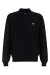 Fendi Stretch Wool Polo Shirt With Ribbed Cuffs And Hem In Black