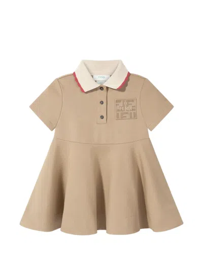 Fendi Kids' Polo-collar Short-sleeve Dress In Neutral