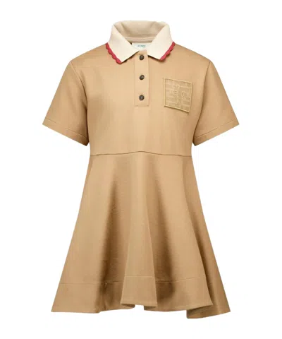 Fendi Kids' Polo Collar Short-sleeved Dress In Neutral