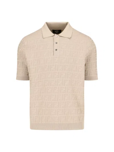 Fendi Monogram Polo Knitted Cardigan In Nude