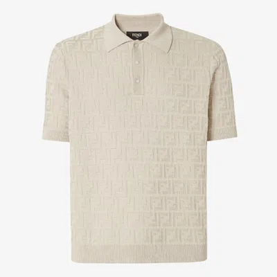 Fendi Polo In Beige Ff Cotton Knit Men In Neutral