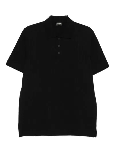 Fendi Polo In Jacquard Ff Piquet Black Clothing
