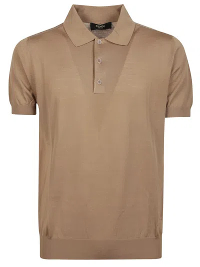 Fendi Men Polo In Lana In Brown