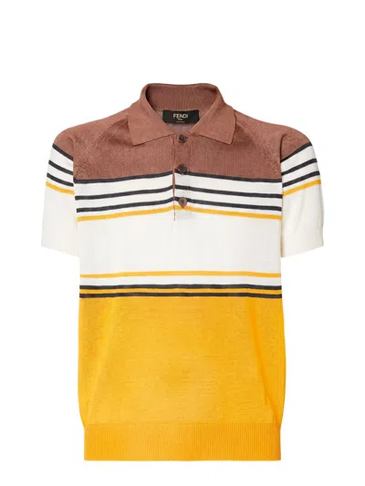 Fendi Striped Short-sleeve Polo Shirt In Multi