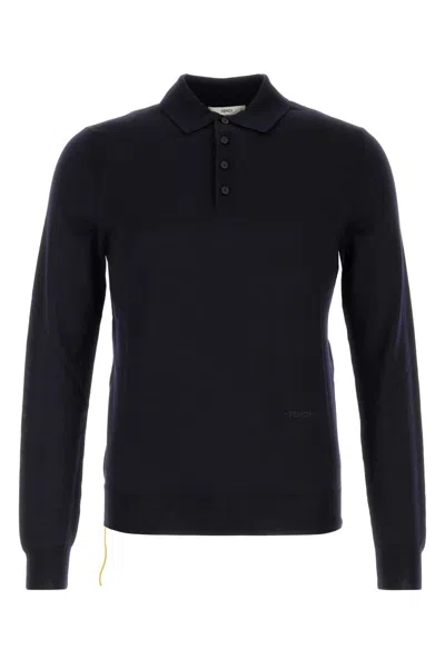 Fendi Polo M.l. Basic Fine Merino In Blue