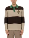 Fendi Knitted Cotton Polo Shirt With Brown And Beige Stripes In Multi