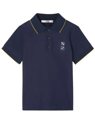 Fendi Kids' Polo Shirt Cotton Piquet In Blue
