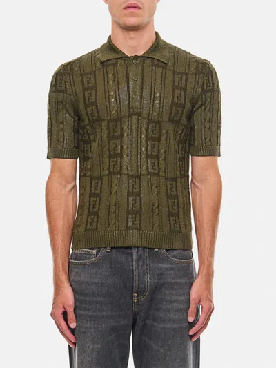 Fendi Ff Wool Blend Lurex Polo In Loden