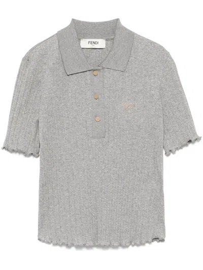 Fendi Women's Jersey Polo Shirt In Grey