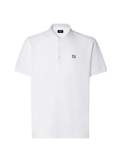 Fendi Polo Shirt With Logo And Ribbed Collar In White