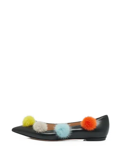 Pre-owned Fendi Pom Pom Ballet Flats In Black