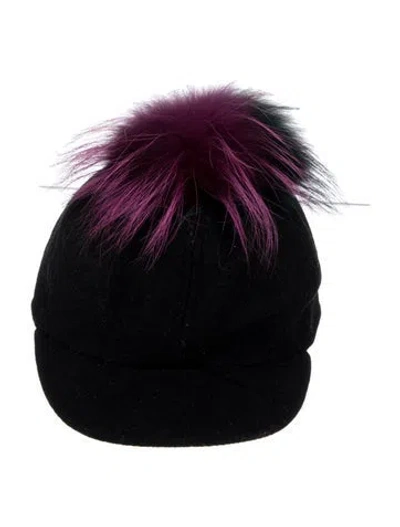 Pre-owned Fendi Pom Pom Embellished Baseball Cap In Black