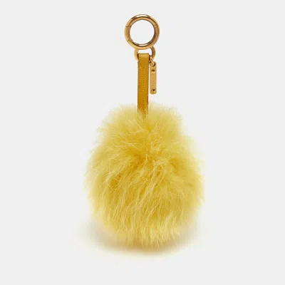 Pre-owned Fendi Pom Pom Yellow Fox Fur Bag Charm
