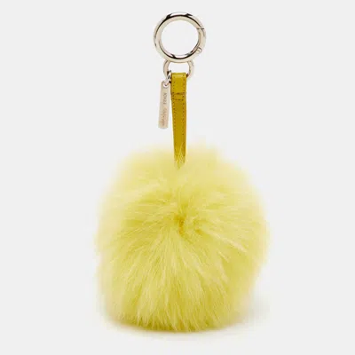 Pre-owned Fendi Pom Pom Yellow Fur And Leather Bag Charm