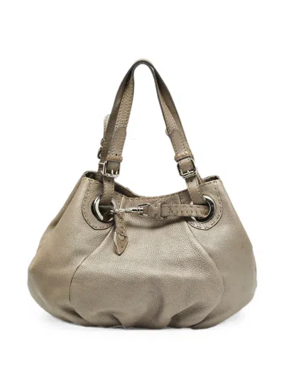 Pre-owned Fendi Pomodorino Selleria Shoulder Bag In Gray
