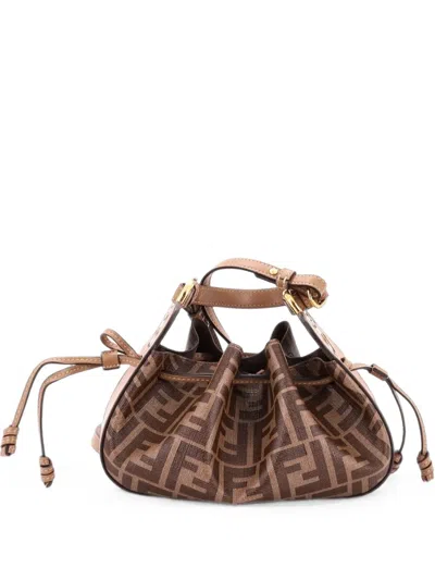 Pre-owned Fendi Pomodorino Zucca Coated Canvas Mini Bucket Bag In 褐色