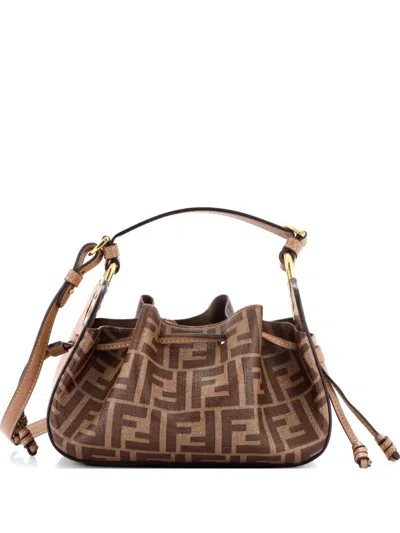 Pre-owned Fendi Pomodorino Zucca Coated Canvas Mini Bucket Bag In Brown