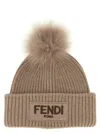 Fendi Pompon Beanie Hats Beige In Brown