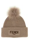 Fendi Pompon Beanie Hats Beige In Brown